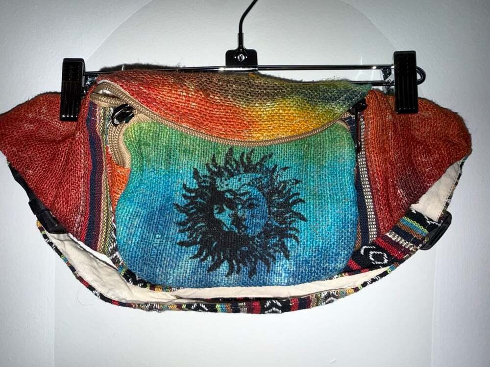 Handwoven Hemp and Cotton Sunburst Print Fanny Pack
